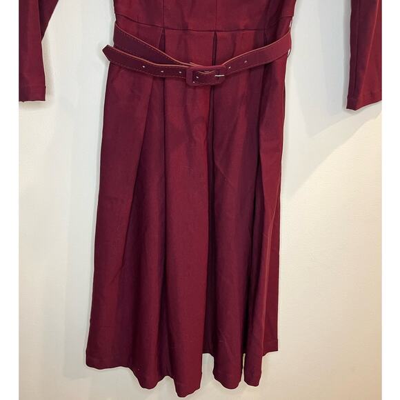 NWT ModCloth‎ Belted Dress XXS 1960s maroon Fit n' Flare - Picture 9 of 9